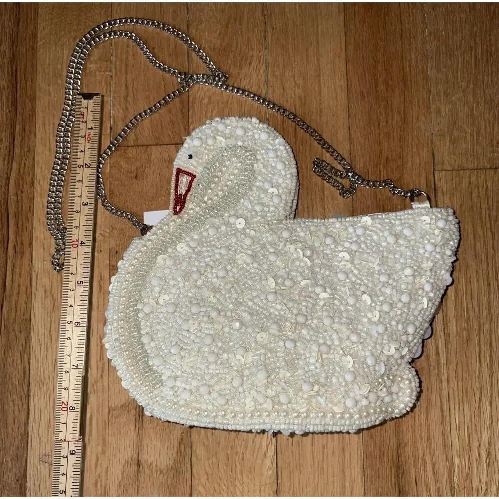 Viral White Swan Beaded Sequin Bag Crossbody From India to You NWT